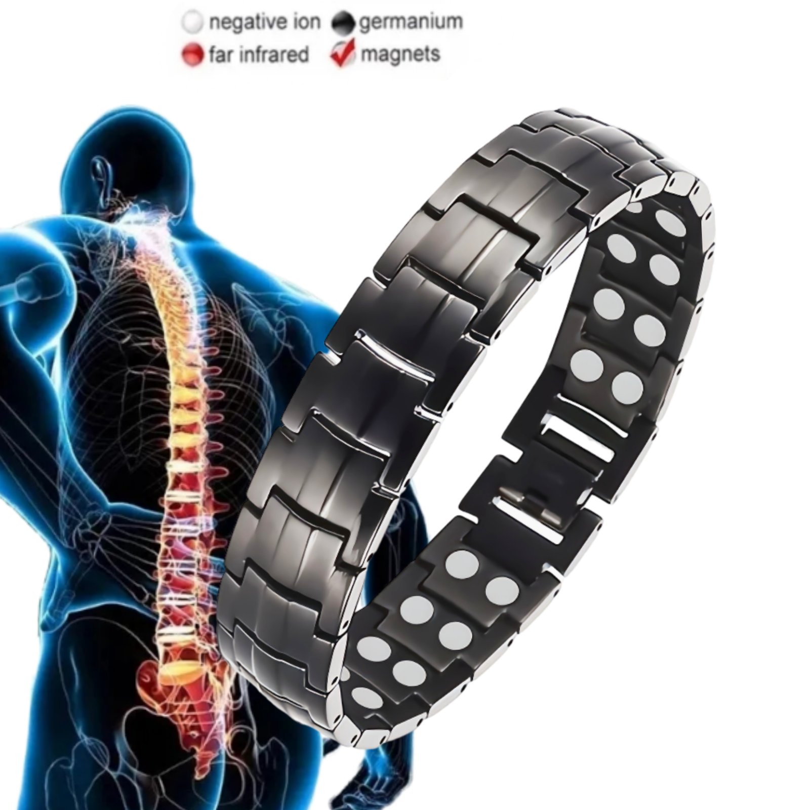 Ultra Strength Magnetic Therapy Bracelet Black Classic for men - Image 2