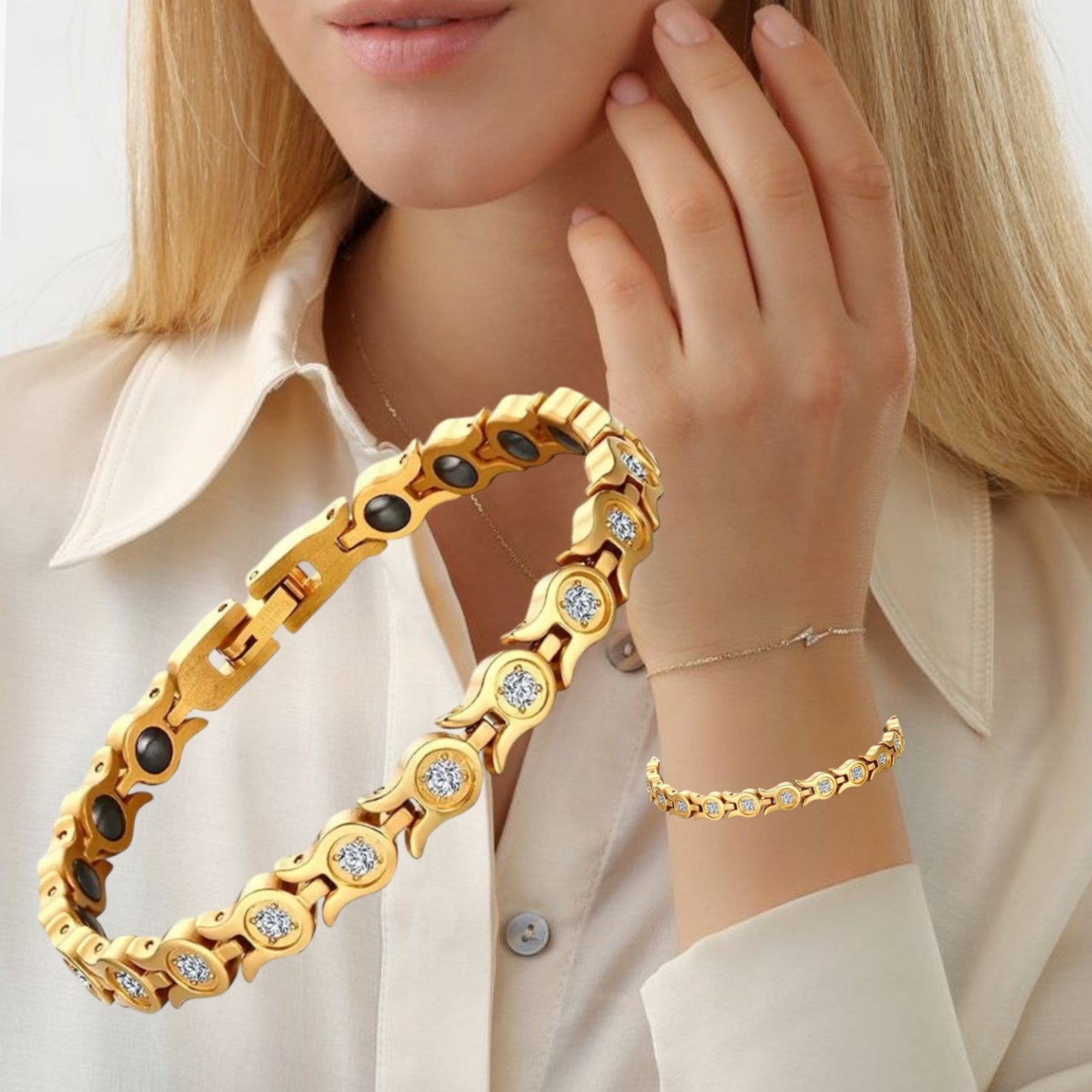 Ultra Strength Magnetic Therapy Bracelet Three Color Classic for women stainless steel(USMR004B) - Image 11