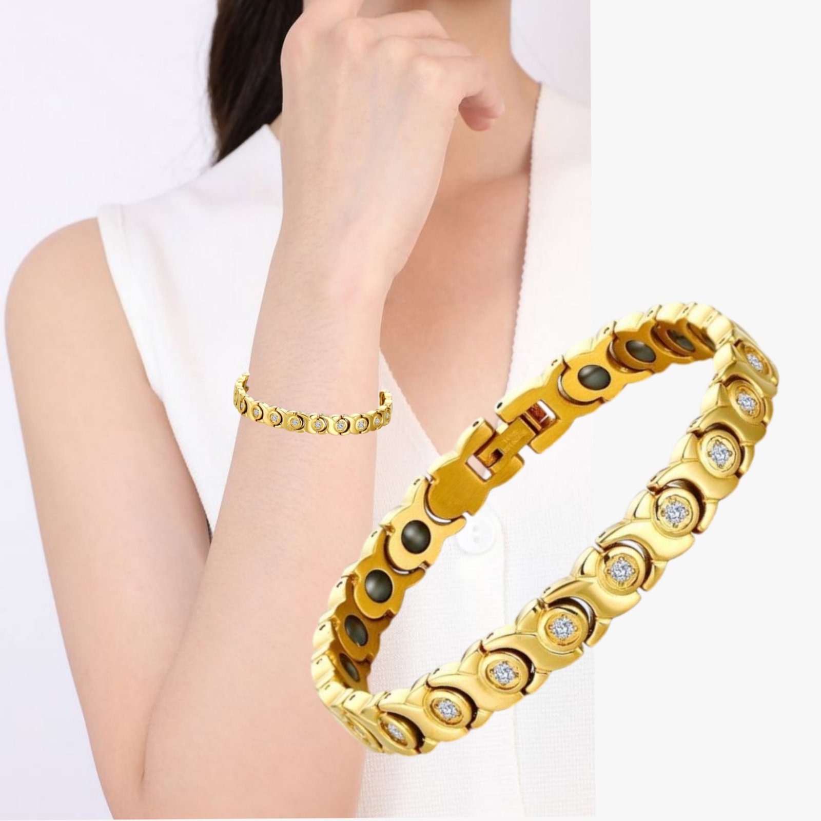 Ultra Strength Magnetic Therapy Bracelet Three Color Classic for women stainless steel(USMR004B) - Image 5