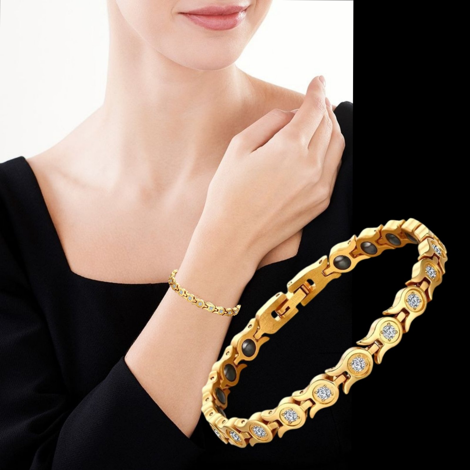 Ultra Strength Magnetic Therapy Bracelet Three Color Classic for women stainless steel(USMR004B) - Image 3