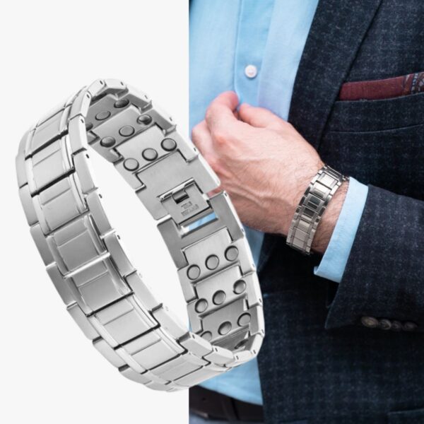 Ultra Strength Magnetic Therapy Bracelet Silver Classic for men Stainless steel(USMR010D) - Image 6