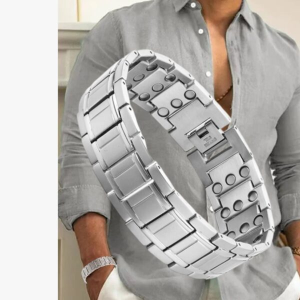 Ultra Strength Magnetic Therapy Bracelet Silver Classic for men Stainless steel(USMR010D) - Image 4