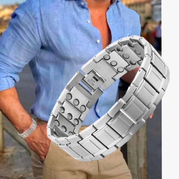 Ultra Strength Magnetic Therapy Bracelet Silver Classic for men Stainless steel(USMR010D) - Image 3
