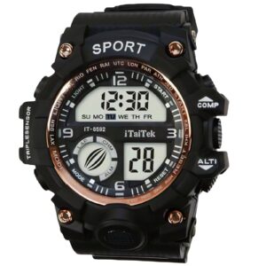iTaiTek Luxury Digital Men Watches Sports Waterproof Electronic Mens (IT-8592)Rose Gold  Black