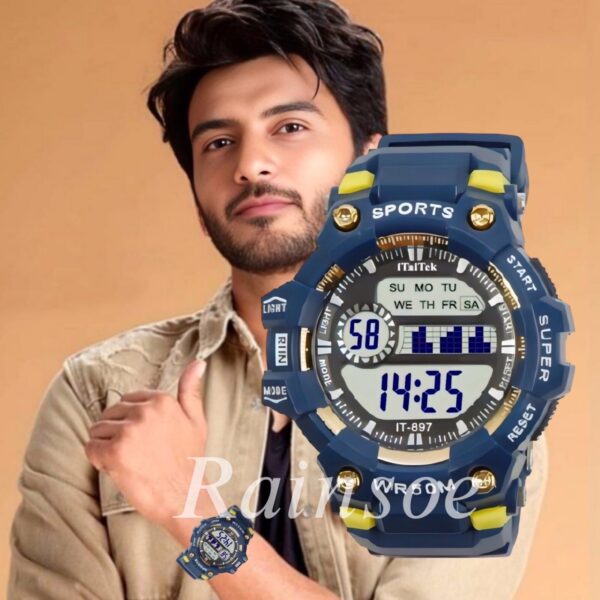 iTaiTek Luxury Digital Men Watches Sports Waterproof Electronic Mens (IT-897) Blue Black - Image 2