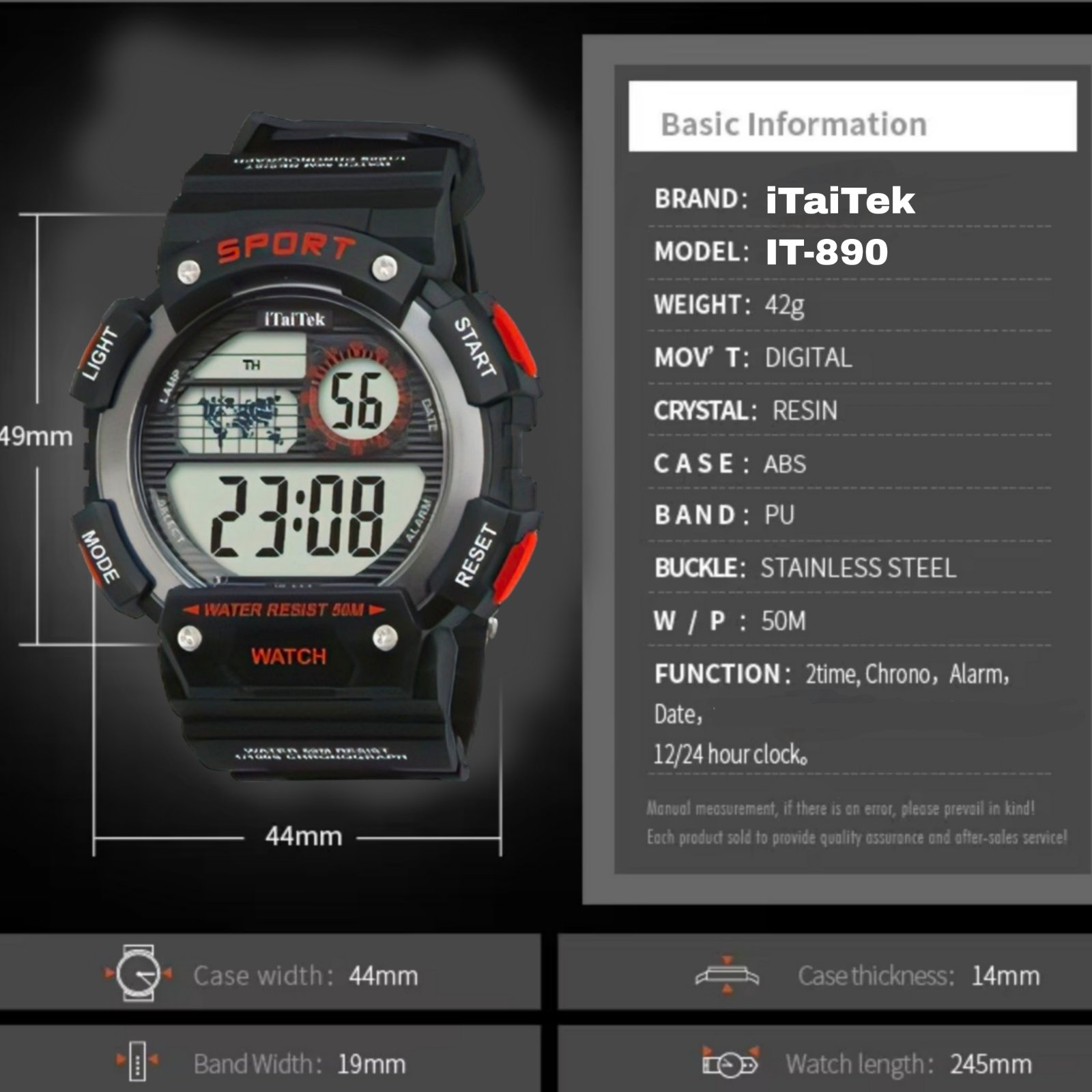 iTaiTek Luxury Digital Men Watches Sports Waterproof Electronic Mens (IT-890)Yellow Black - Image 5