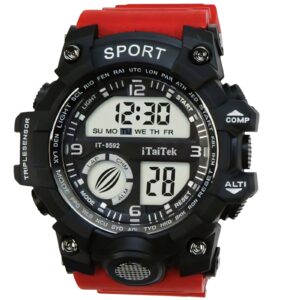 iTaiTek Luxury Digital Men Watches Sports Waterproof Electronic Mens (IT-8592) Black Red