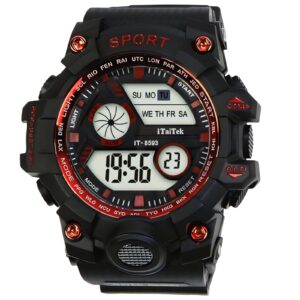 iTaiTek Luxury Digital Men Watches Sports Waterproof Electronic Mens (IT-8593) Black Red