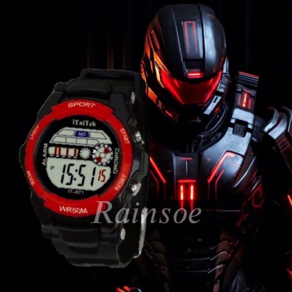 iTaiTek Luxury Digital KID Watches Sports Waterproof Electronic KIDS (IT-671)Red Black - Image 15