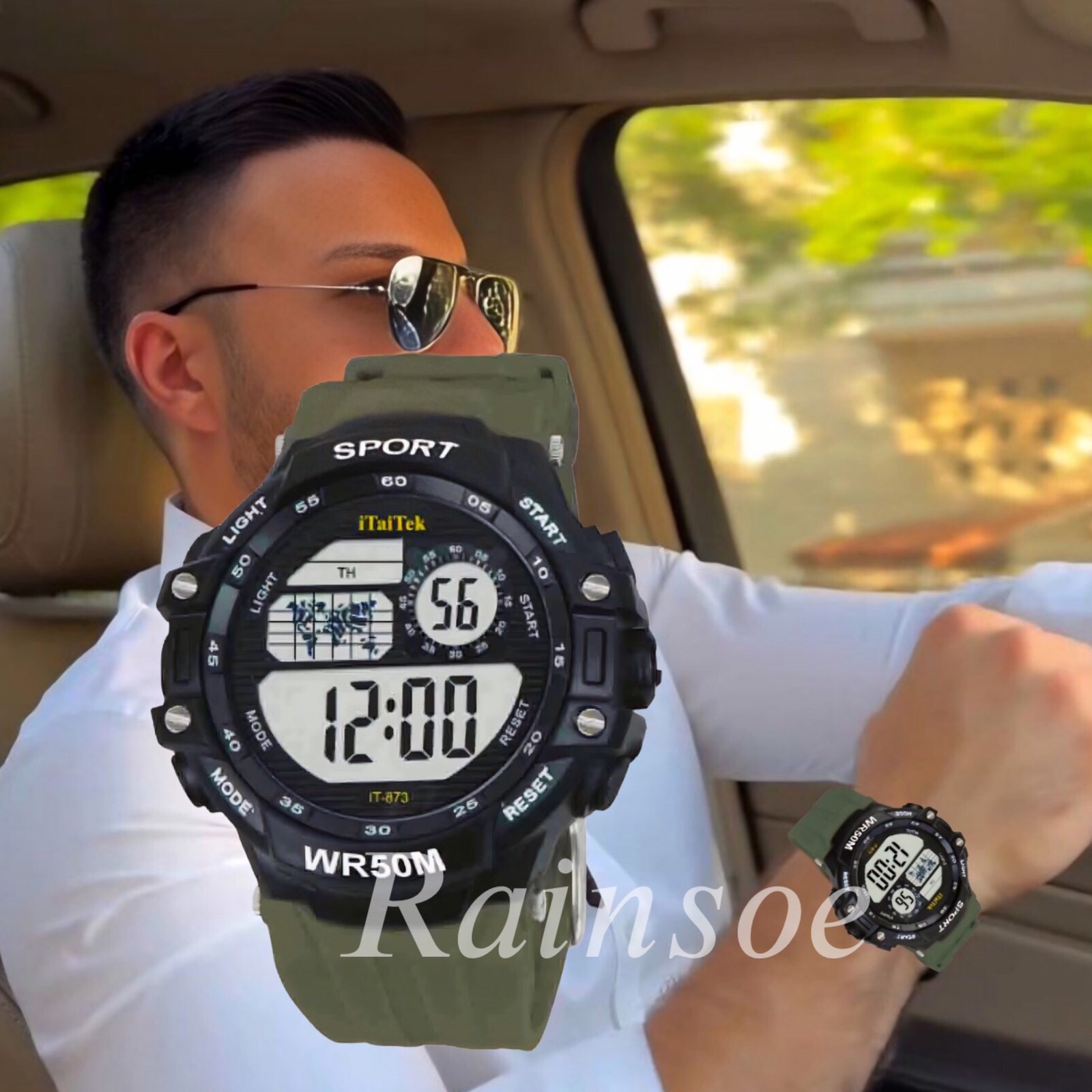 iTaiTek Luxury Digital Men Watches Sports Waterproof Electronic Mens (IT-873)Green Black - Image 8