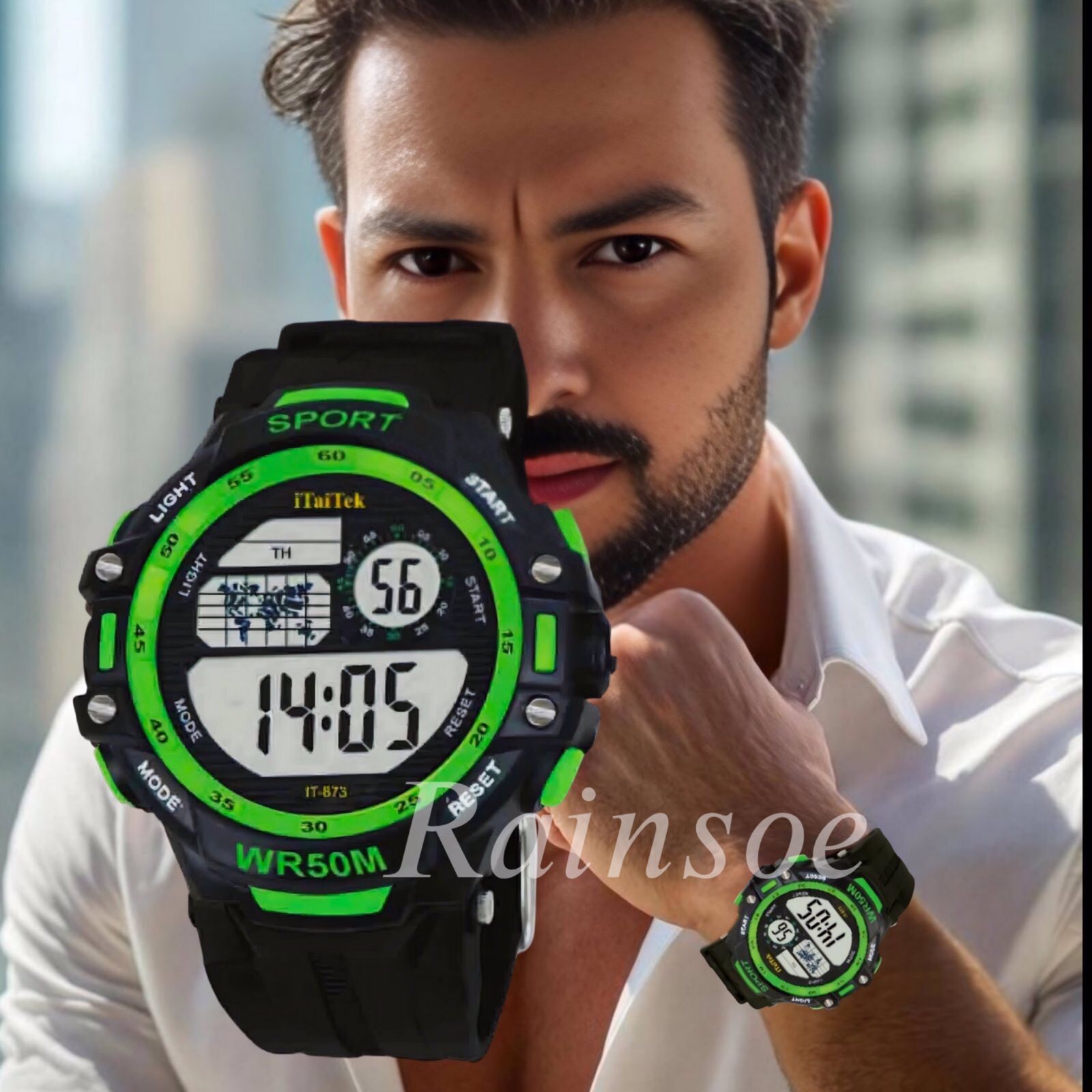 iTaiTek Luxury Digital Men Watches Sports Waterproof Electronic Mens (IT-873)Green Black - Image 9