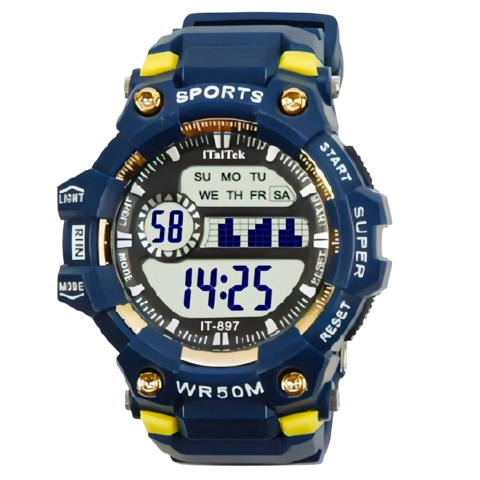 iTaiTek Luxury Digital Men Watches Sports Waterproof Electronic Mens (IT-897) Yellow Blue