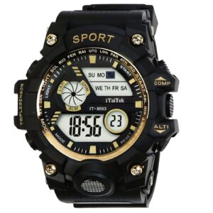 iTaiTek Luxury Digital Men Watches Sports Waterproof Electronic Mens (IT-8593) Gold Black