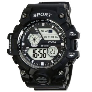 iTaiTek Luxury Digital Men Watches Sports Waterproof Electronic Mens (IT-8593)Black White